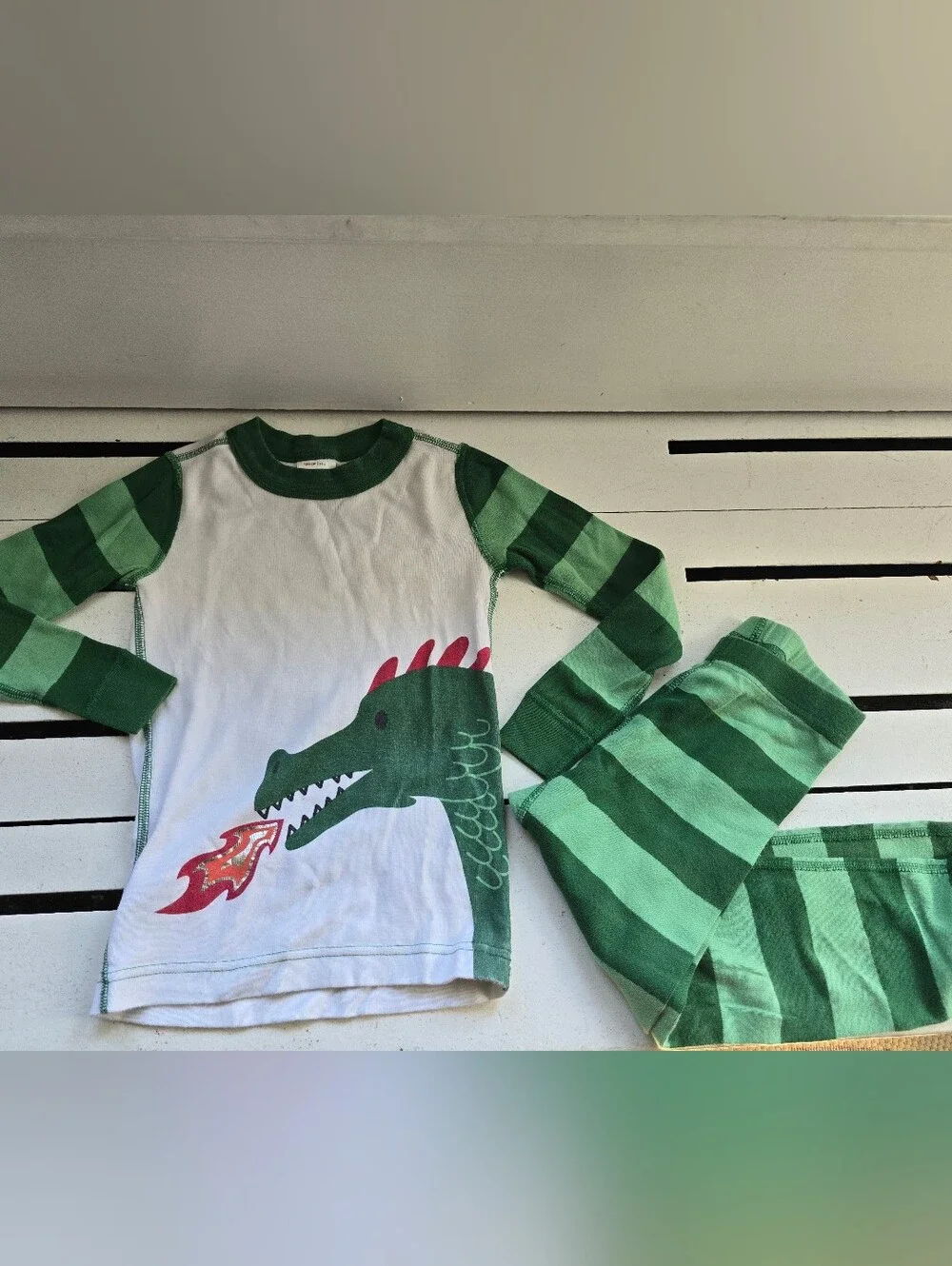 Hanna Andersson Green Striped Dragon Pajama Set